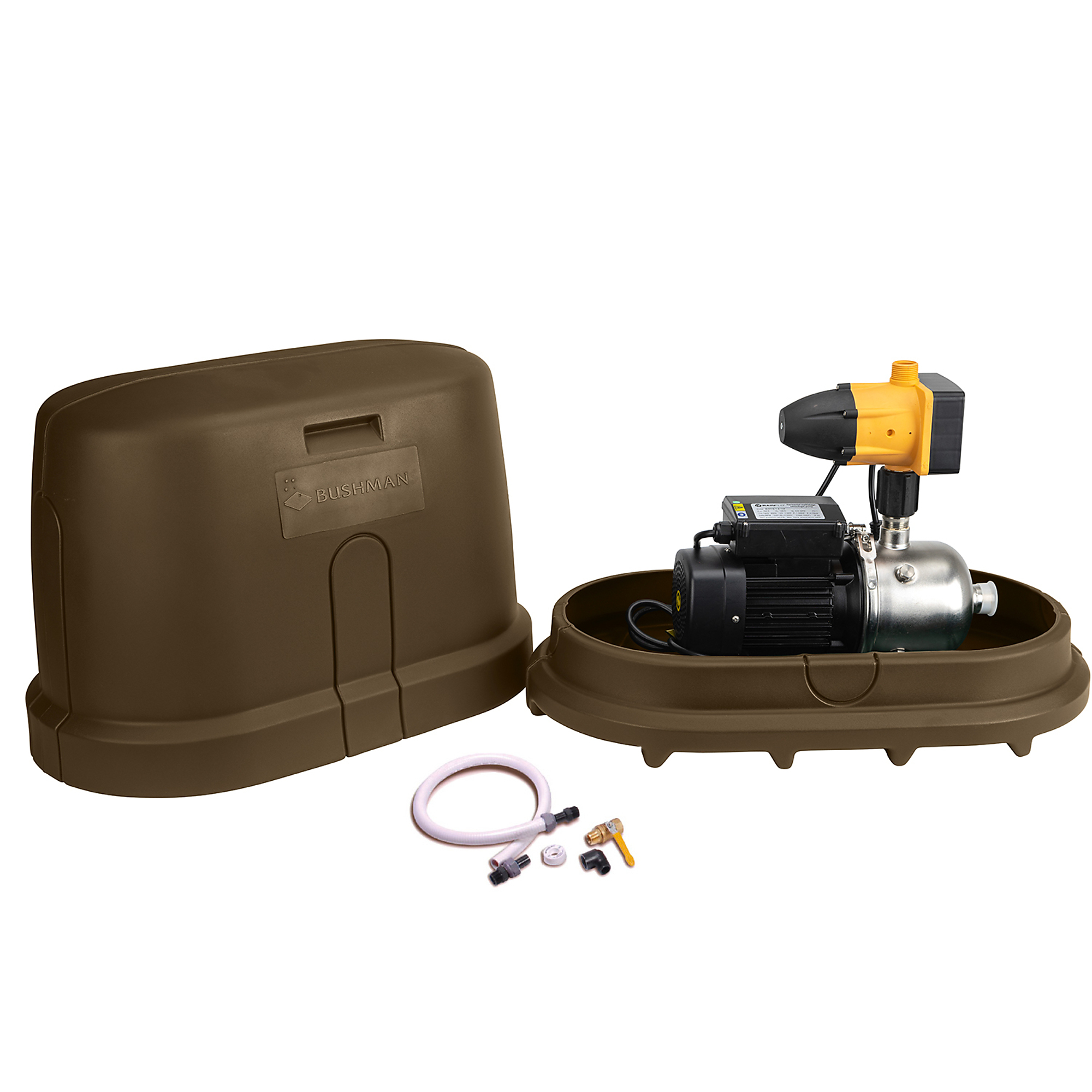 Bushman Rainwater Harvesting Pump Kit — 0.75 HP, 115V, 4-Stage Booster, Dark Brown, Model# 62624
